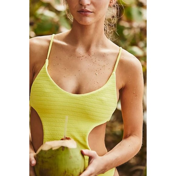 NEW Size S Small Free People Mello The Label Cut Out One-Piece Yellow Swimsuit - Picture 2 of 7